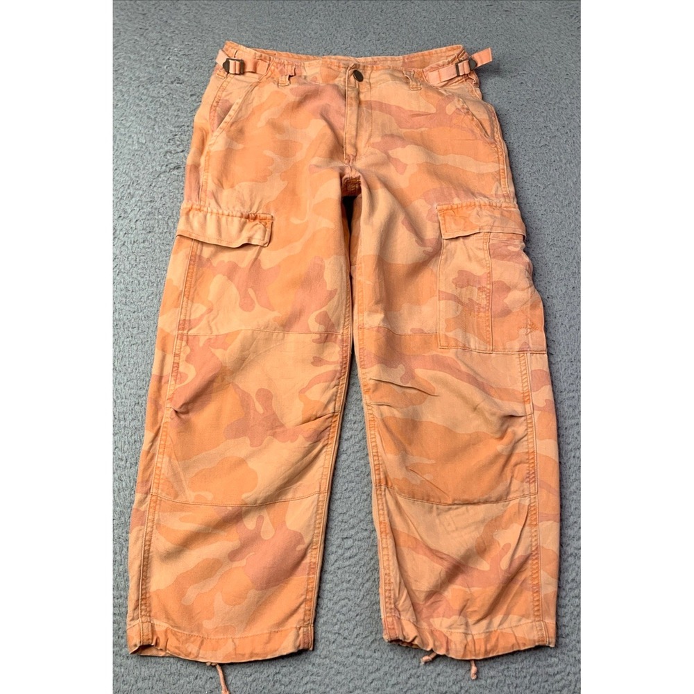 Da-Nang Pants Womens Size Medium Orange Camo Cargo Capri Pants Y2K Vintage